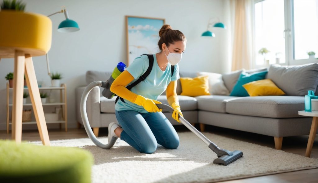 Cleaning the Floor while wearing mask